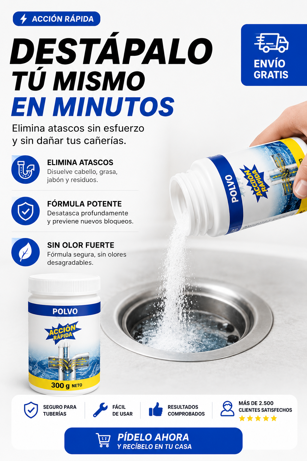 Polvo Destapa Cañerías 300g – Recupera el Flujo de tus Tuberías