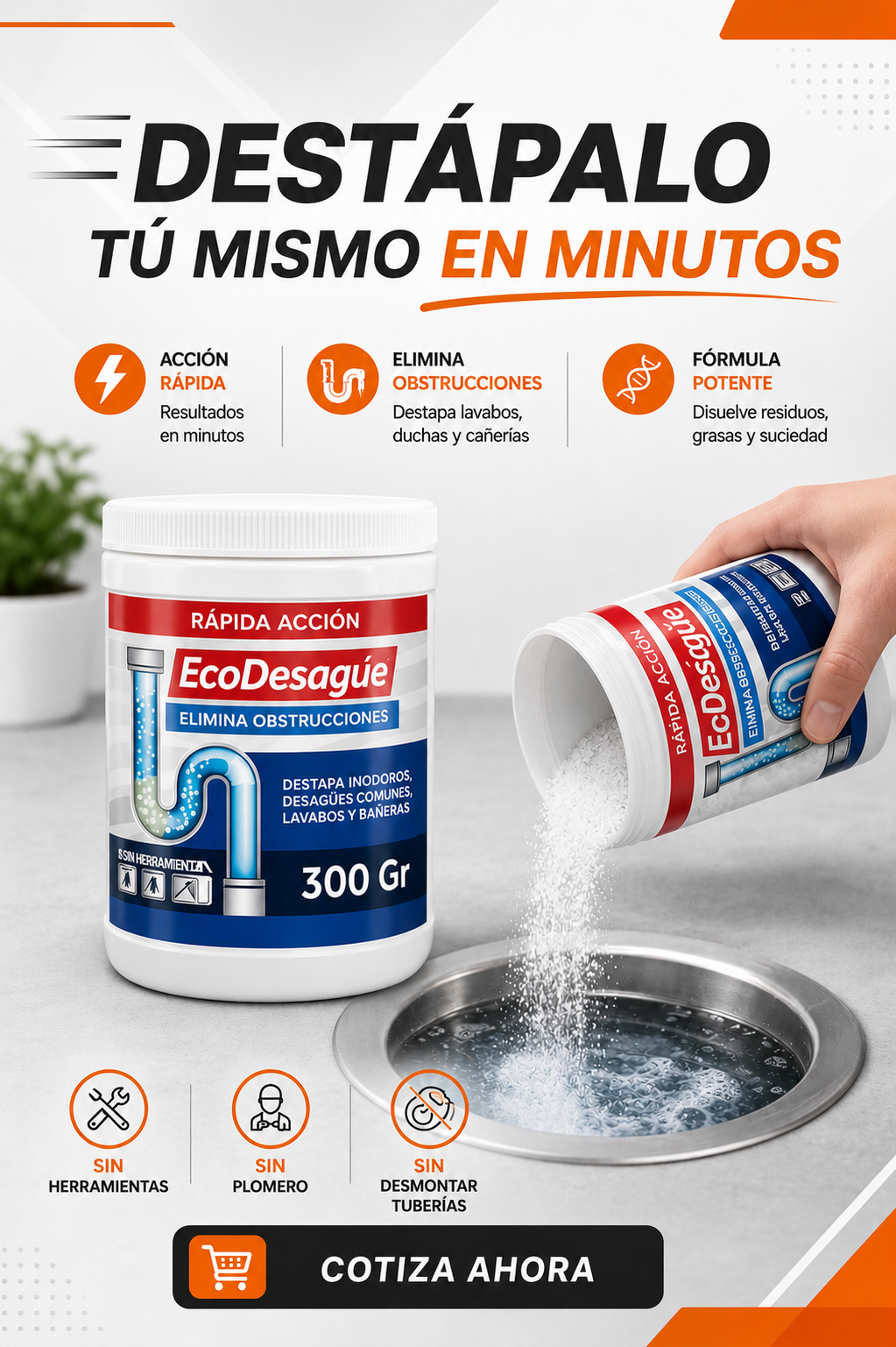 Polvo Destapa Cañerías 300g – Recupera el Flujo de tus Tuberías