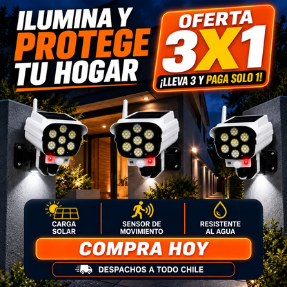 Oferta 3x1: Cámara WI-FI  con Foco LED Solar con Sensor de Movimiento y Control Remoto