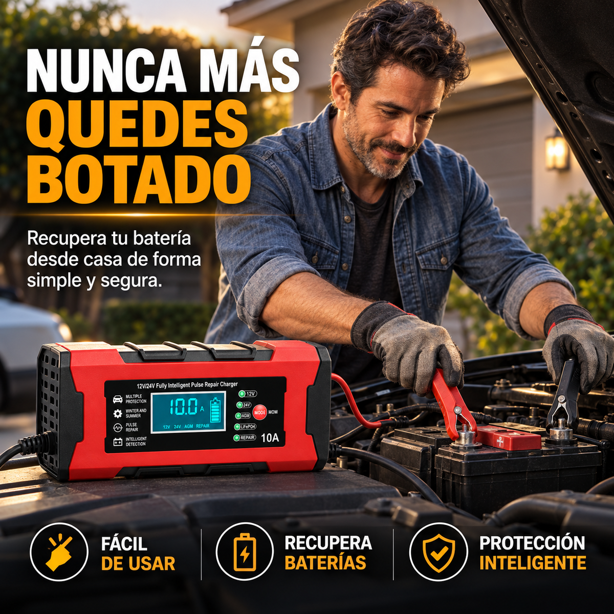 ElectroPulse™ Cargador Inteligente y Restaurador de Baterías