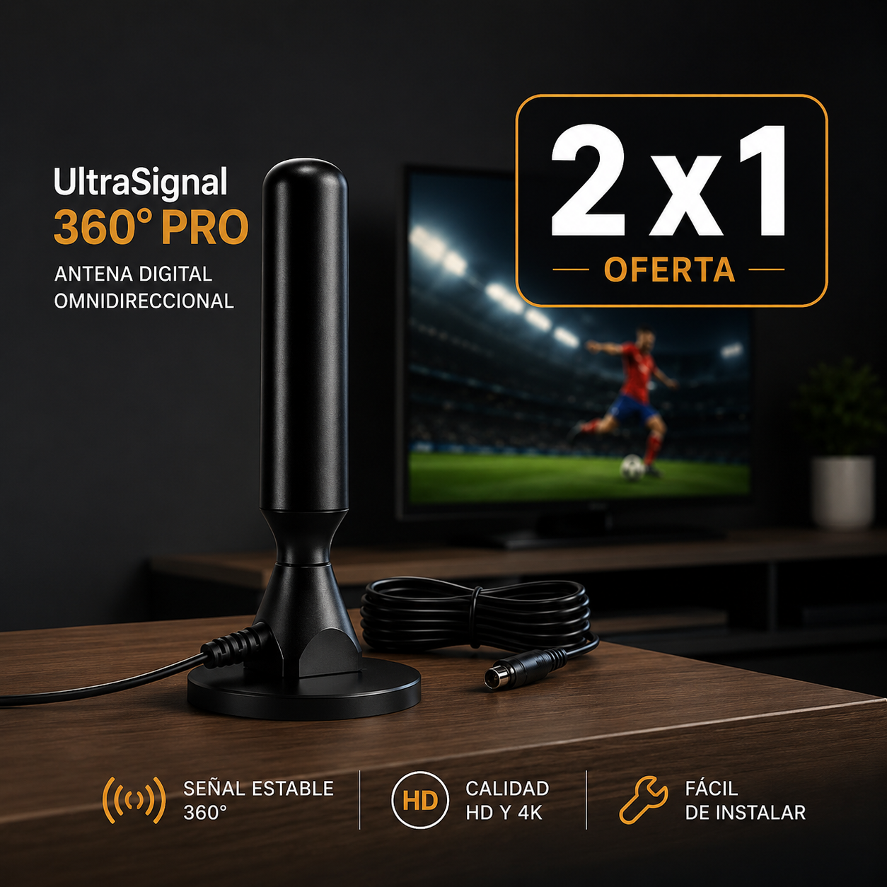 UltraSignal 360° Pro® – Antena TV Digital TDT 4K UHD Élite +1000 Canales