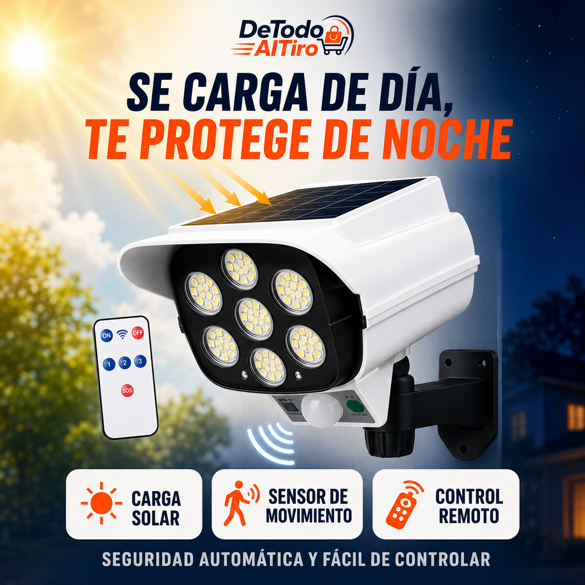 Oferta 3x1: Cámara WI-FI  con Foco LED Solar con Sensor de Movimiento y Control Remoto
