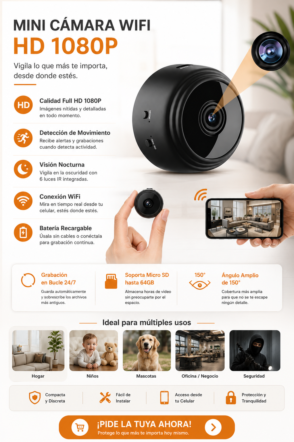 Mini Cámara Go PRO™  WiFi HD 1080P con Detección de Movimiento