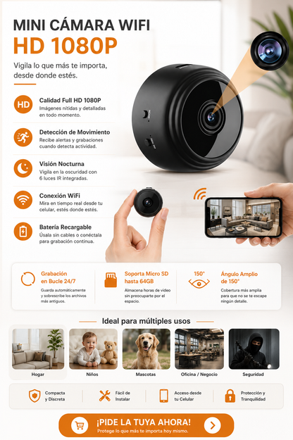 Mini Cámara Go PRO™  WiFi HD 1080P con Detección de Movimiento